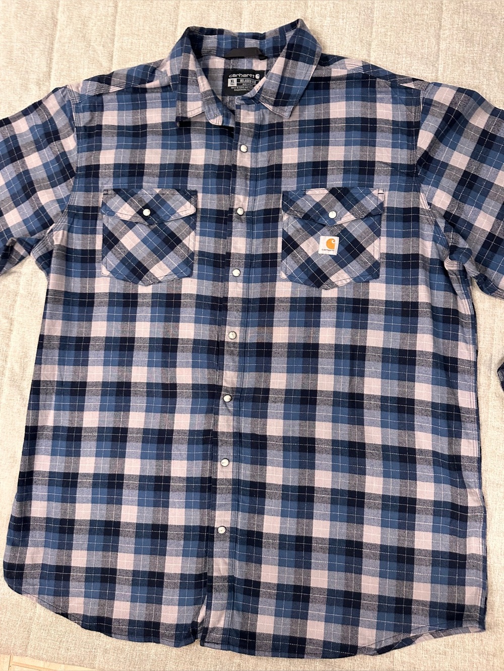 Carhartt Mens XL Tall Relaxed Fit Pearl Snap Flannel Western Button Up Shirt - Picture 2 of 8